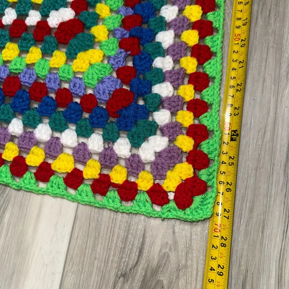 Handmade Crochet Granny Square Rainbow Afghan Throw Blanket Multi Color 27x27